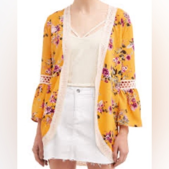 Juniors/ No Boundaries gold floral printed kimono / size XL ( 15-17) - Picture 1 of 12